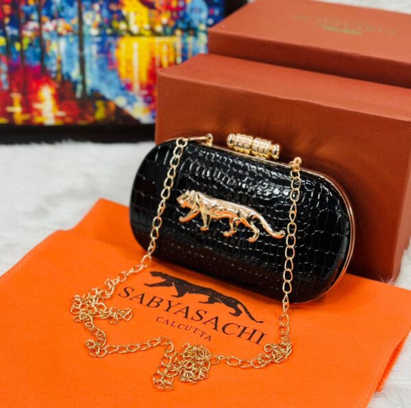 Sayasachi Clutch BLACK with a crocodile texture.