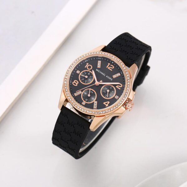 Michael Kors Rose Gold-Tone Chronograph with Black Silicone Band