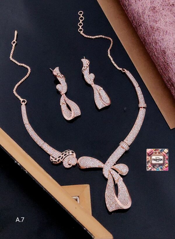 Elegant Crystal and Pink Stone Jewelry Set - Necklace and Earrings
