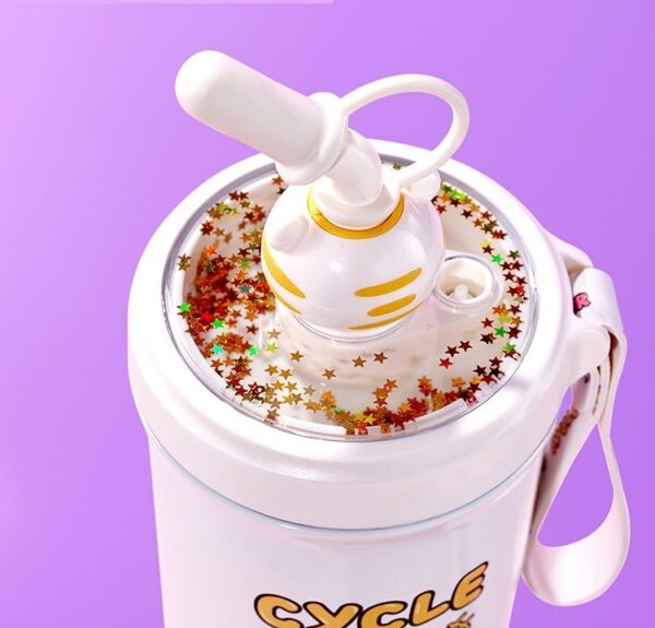 Adorable chick/duck-themed water bottle with straw and carrying strap. - Image 4