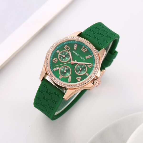 Michael Kors Rose Gold-Tone Chronograph with Green Silicone Band