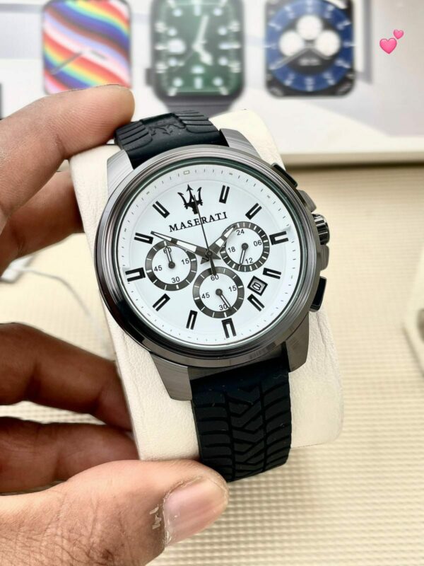 Maserati Successo Chronograph with Black Silicone Strap and White Dial