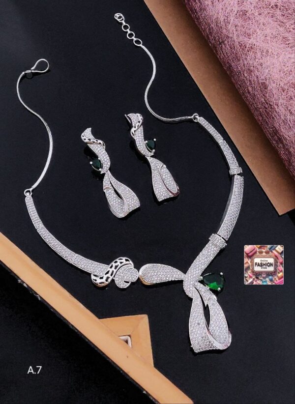 Elegant Crystal and Green Stone Jewelry Set - Necklace and Earrings
