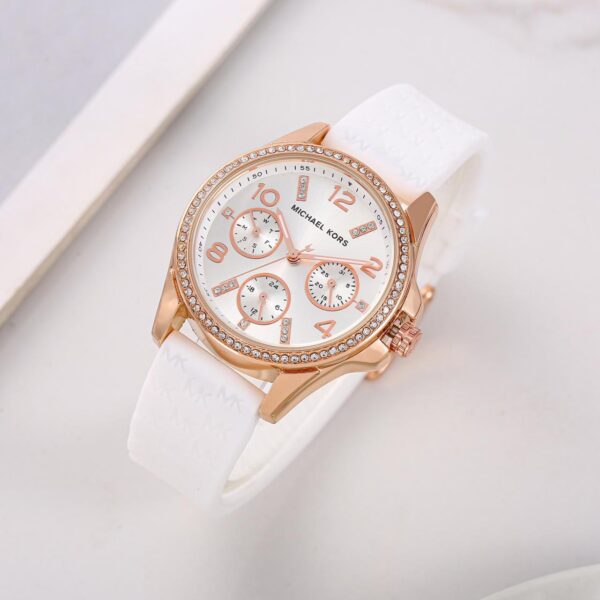 Michael Kors Rose Gold-Tone Chronograph with White Silicone Band