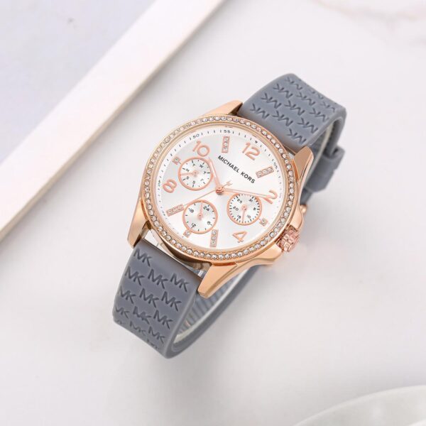 Michael Kors Rose Gold-Tone Watch with Gray Silicone Band