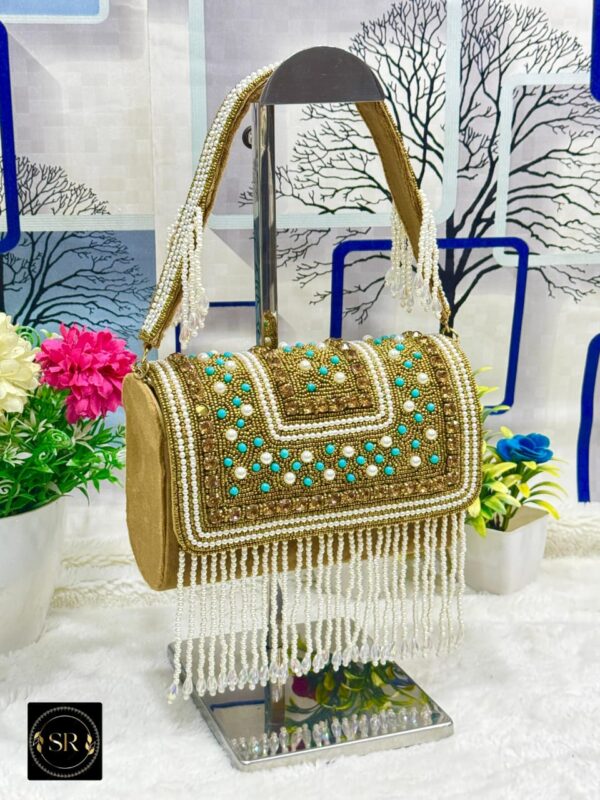 Handcrafted Beaded Fringe Shoulder Bag GOLDEN