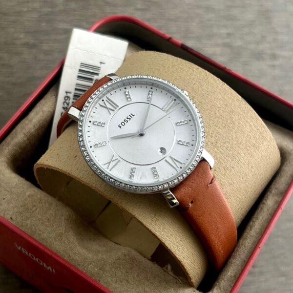 Fossil Jacqueline Women's Watch with Crystal Bezel and Brown Leather Strap